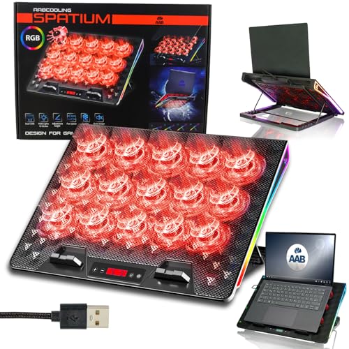 AABCOOLING SPATIUM – Kühlpad für einen 9-17-Zoll-Gaming-Laptop– 15 leise, effiziente Lüfter – 5-stufige Neigungsverstellung – Effektive Kühlung – RGB-hintergrundbeleuchtete Seite – Notebook-PC-Ständer von AABCOOLING