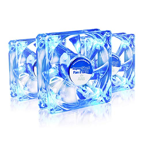 AABCOOLING Super Silent Fan 8 Blue LED - Leise Efizient 80mm Gehäuselüfter mit 4 Anti-Vibration-Pads und Blauer LED, Cooling Fan PC Fan CPU Kühler Ventilator 12V 13,9 dB(A) 33 m3/h - Wertpaket 3 Stück von AABCOOLING