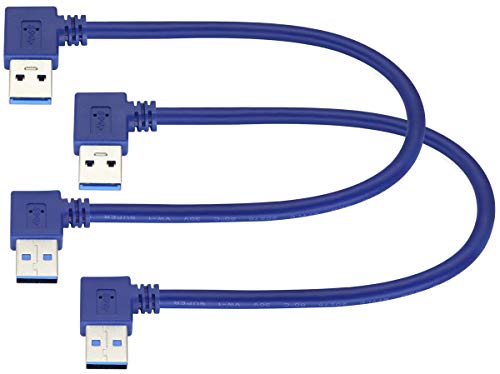 AAOTOKK (2-Stücke 90 Grad Links und rechts USB 3.0 EIN Männlich auf Männlich Kabel zum Aufladen und zur Datenübertragung für Festplatten,Laptops,Tastaturen und weitere USB A Geräte(0,3M/1Fuß-Blau) von AAOTOKK
