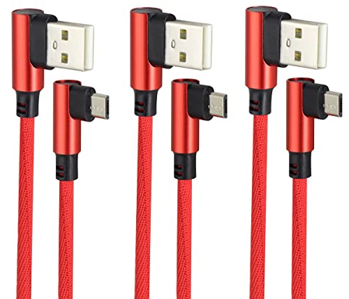 AAOTOKK (23 cm/9 Zoll 90 Grad Kabel Rechtwinklig USB 2.0 A Männlich zu Micro USB Männlich Schnelles Synchronisierungs Ladekabelfür Android,Samsung,LG,Huawei,Smartphones&Mehr (Rot/3 Stücke-0.23M) von AAOTOKK