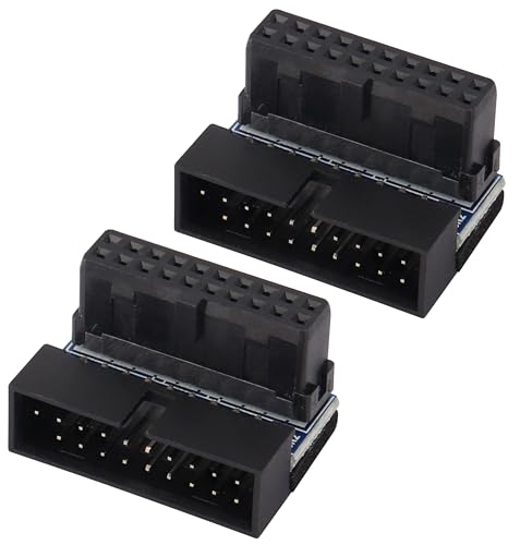 AAOTOKK 2-Stücke Rechteckiger USB 3.0 20-Poliger Männlich und Weiblich Erweiterungsadapter,90 Grad Rechteckiger USB 3.0 19-Poliger Desktop-Motherboard interner Anschluss.(Nach Unten/Black-20Pin) von AAOTOKK