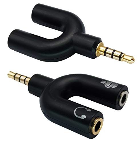 AAOTOKK 3,5 mm Kopfhörer Y Splitter Adapter Vergoldeter 4 Poliger 3,5 mm Stecker auf 3,5 mm Kopfhörermikrofon (MIC) Buchsenstecker Audio Stereokonverter (2 Stücke) von AAOTOKK