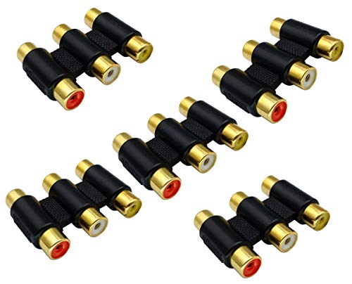 AAOTOKK 3 Cinch Koppler Anschluss Vergoldet 3 Cinch Weiblich zu Weiblich 3 Cinch Adapterverlängerung AV Audio Video Kabelstecker (5 Stücke) von AAOTOKK