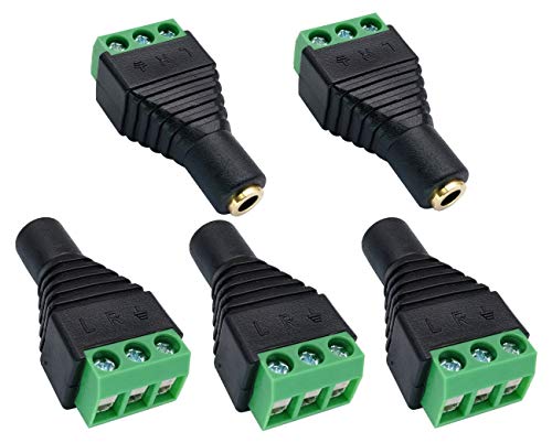 AAOTOKK 3-poliger 3,5 mm Schraubanschluss 3,5 mm (1/8) Stereo-Audio weiblicher auf 3 polige Weiblich Schraubklemme Kopfhörer Balun Lötfreier Konverteradapter (5 Stücke/Weiblich) von AAOTOKK