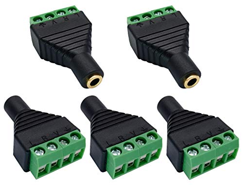 AAOTOKK 4-poliger 3,5 mm Schraubanschluss 3,5 mm Stereo TRRS Audio Weiblich zu AV 4 Poliger Weiblich Schraubanschluss Doppelspur Kopfhörer Balun Lötfreier Konverteradapter (5 Stücke/Weiblich) von AAOTOKK