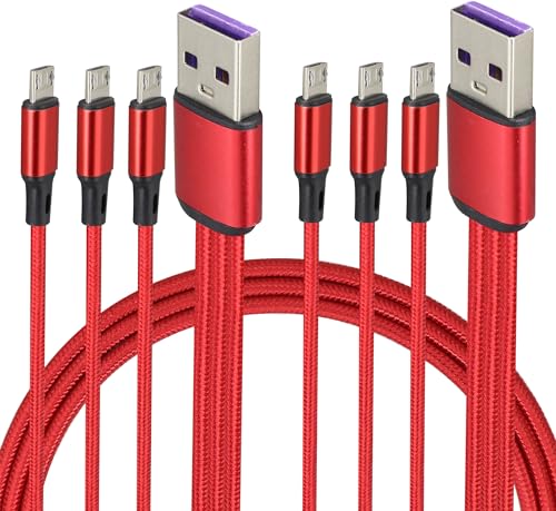 AAOTOKK 4Fuß 3 in 1 USB 2.0 zu 3Micro Männlich Nylon Geflochtenes Kabel,2A Schnellladung,Kompatibel mit Android Telefonen und Micro USB Interface Geräten(2Stücke/Rot-3Micro) von AAOTOKK