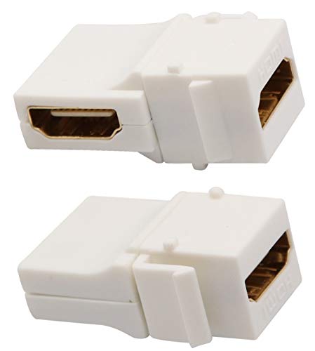 AAOTOKK 90 Grad HDMI Keystone Adapter Vergoldeter 90 Grad HDMI Weiblich auf Weiblich für Full HD 1080p,3D 60 Hz Koppleradapter für Schnallenmontage Wandplatte Steckdose Panel (Weiß/2 Stücke) von AAOTOKK