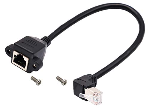 AAOTOKK Cat 6 Kabel 90 Grad Aufwärtswinkel (Nach Oben) RJ45 Männlich auf Weiblich Geschirmter Ethernet Netzwerkanschluss Schraubpaneel Verlängerungskabel für Router Modem (30 cm/1Ft-Oben) von AAOTOKK