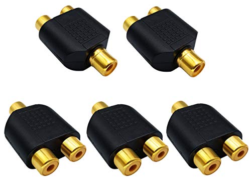 AAOTOKK Cinch Y Splitter Adapter, Vergoldet 1Cinch Weiblich auf 2Cinch Weiblich Buchse Audio Video Y Splitter Adapter Anschluss für Audio Video AV TV Kabelkonvertierung (5 Stücke F/F) von AAOTOKK