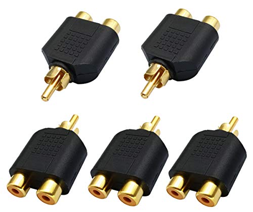 AAOTOKK Cinch Y Splitter Adapter, vergoldet 1 Cinch Männlich auf 2 Cinch Weiblich Buchse Audio Video Y Splitter Adapter Anschluss für Audio Video AV TV Kabelkonvertierung (5 Stücke M/F) von AAOTOKK