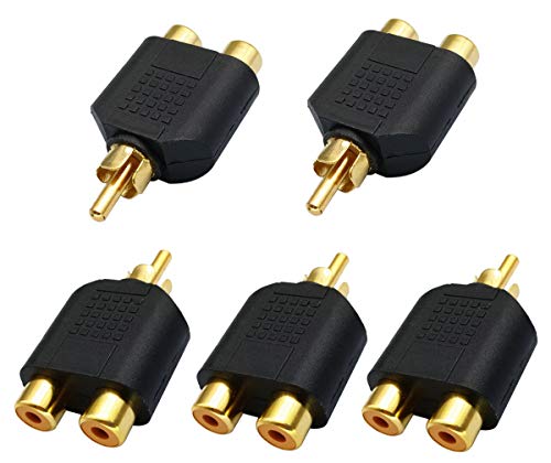 AAOTOKK Cinch Y-Splitter Adapter, Vergoldet 1 Männlich auf 2 Weiblich Buchse Audio Video Y-Splitter für AV TV Kabelkonvertierung (5 Stücke M/F) von AAOTOKK