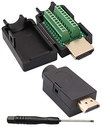 AAOTOKK HDMI Schraubk lemmenblock Adapter Vergoldeter HDMI Männlich Stecker auf 20 Polige/Gelötete Lötfreie Klemmen Breakout Board Steckver bindersignalmodul mit Gehäuse (2Pcak /Männlich) von AAOTOKK