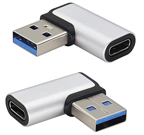 AAOTOKK Rechtwinkliger USB 3.0A a USB C Adapter 90 Grad USB 3.0 A Männlich a USB Typ C Weiblich Adapter(OTG) für PC,Laptop,Powerbank,Ladegerät Weitere USB und Typ C Geräte (Right-Silver) von AAOTOKK