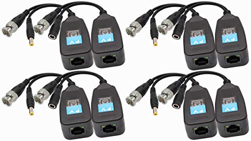 AAOTOKK Video Balun BNC zu RJ45 Transceiver Sender HD-CVI/TVI/AHD/CVBS mit Gleichstromanschluss für 1080P 3MP 4MP 5MP 8MP CCTV Sicherheit DVR Überwachungskamerasystem (4 Paare-19CM) von AAOTOKK