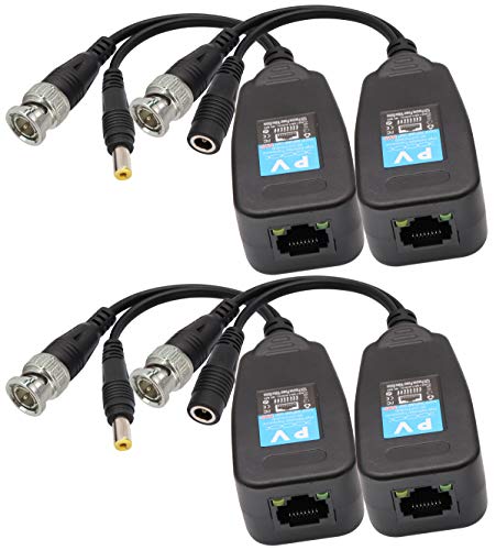 AAOTOKK Video Balun RJ45 zu BNC Transceiver Sender HD-CVI/TVI/AHD/CVBS mit Stromanschluss für 1080P 3MP 4MP 5MP 8MP CCTV Sicherheit DVR Überwachungskamerasystem (2 Paare-19 cm) von AAOTOKK