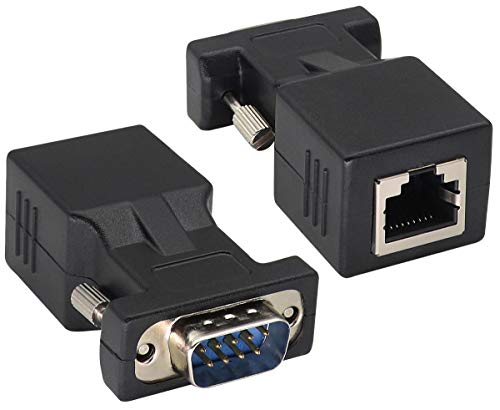 AOTOKK RJ45 zu DB9 RS232 Adapter 9Poliger Serieller RS232-Männlich zu RJ45 Weiblich CAT5 CAT6 Ethernet LAN Verlängerungskonverter,RJ45 Netzwerk zu DB9 Serial Port Koppler Extender Adapter(2-Stücke) von AAOTOKK