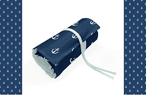 ABAKUHAUS Navy blau Mäppchen Rollenhalter, Anchors Seereisen, langlebig und tragbar Segeltuch Stiftablage Organizer, 72 Schlaufen, Blaugrau Weiß von ABAKUHAUS