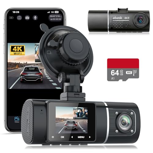 Abask Dashcam Auto 4K WiFi Dashcam Vorne Innen mit 32GB SD-Karte, Auto Kamera 310 Grad überwachung, Autokamera mit Parküberwachung, Infrarot Nachtsicht, G-Sensor, Loop-Aufnahm, WDR von ABASK