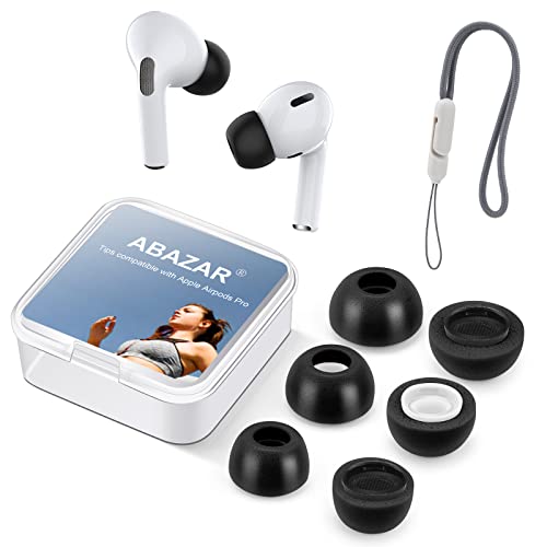 Memory Foam Tips für Apple AirPods Pro 2 Gen mit Umhängeband, Keine Silikon-Ohrstöpselschmerzen, Anti-Rutsch-Ohrstöpsel mit Staubnetz, Passt in die Ladehülle, S/L, Schwarz von ABAZAR