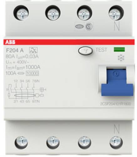 ABB 2CSF204101R1800 F204 A-80/0,03 FI-Schutzschalter A 4polig 80A 0.03A 400V ABB 2CSF204101R1800 F204 A-80/0,03 FI-Schutzschalter A 4polig 80A 0.03A 400V von ABB