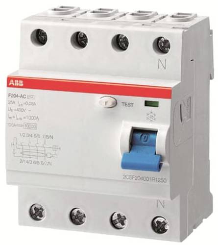ABB 2CSF204123R1900 F204 A-100/0,03-L FI-Schutzschalter A 4polig 100A 0.03A 400V von ABB