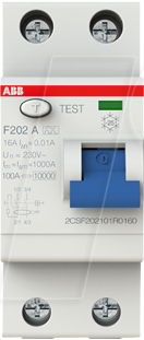 ABB F202A-16001 - Fehlerstromschutz-Schalter, Typ A 16 A, 10 mA, 2 polig von ABB