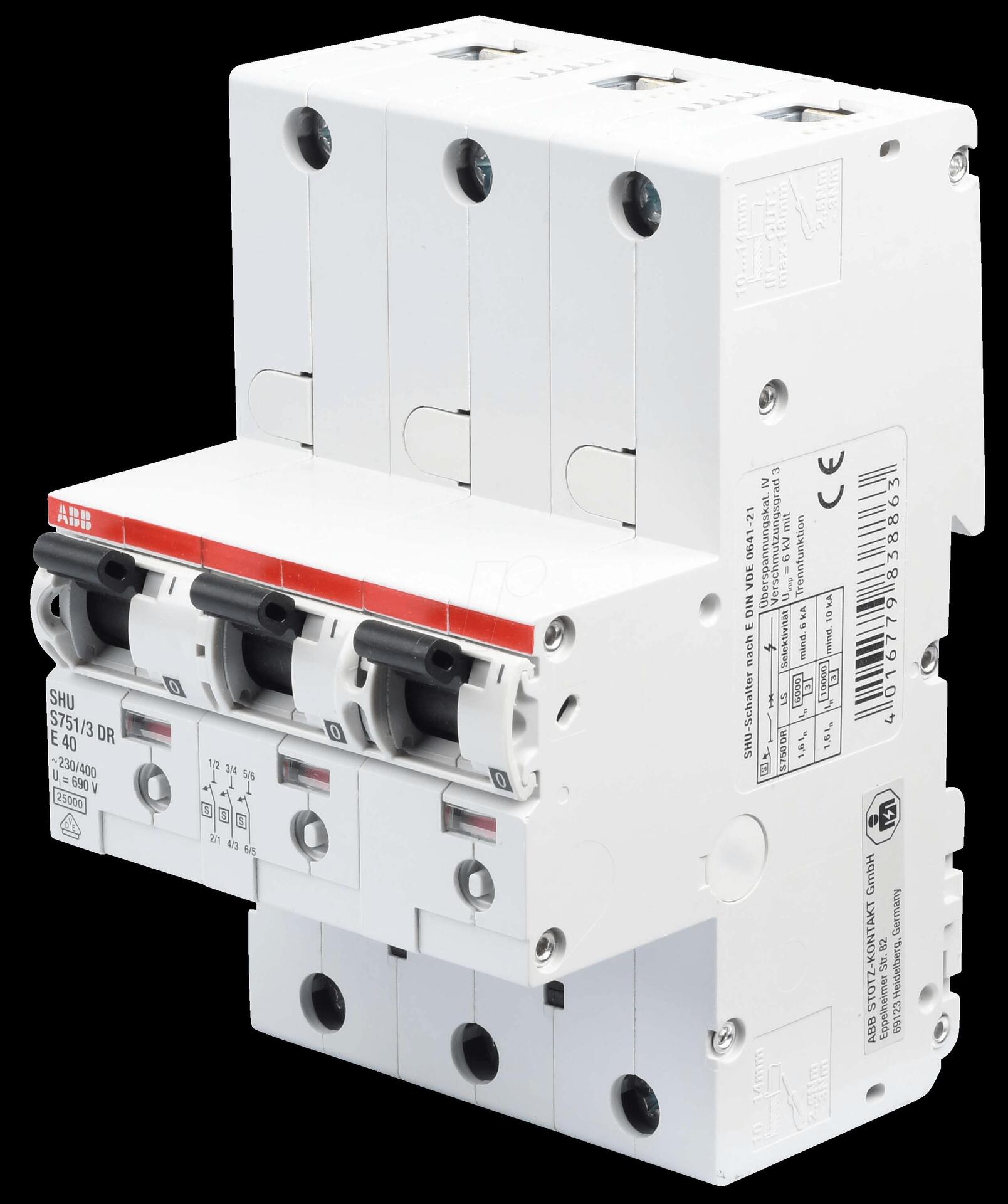 ABB S751/3DR-E40 - Hauptsicherungsautomat, selektiv, 40 A, 3 x 1 polig (S751/3DR-E40) von ABB