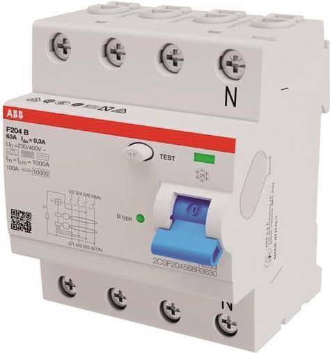 ABB Stotz S&J FI-Schutzschalter TypB 4P 63A,300mA,3kA,4TE F204B-63/0,3-4TE (2CSF204568R3630) von ABB