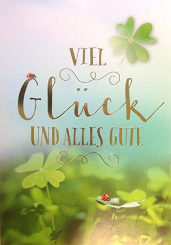 A4 XXL Grußkarte Glückwunsch Abschiedskarte Glücksklee und Marienkäfer mit goldener Schrift von ABC Kunst- und Glückwunschkarten