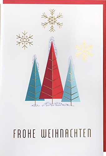 Weihnachtskarte weiß gold bunte Tannen von ABC Kunst- und Glückwunschkarten