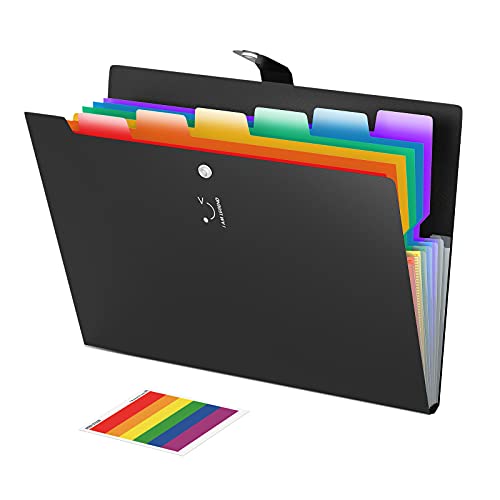 ABC life Fächermappe, 7 Fächer, Akkordeon-Dokumenten-Organizer, Brieftaschen-Ordner, A4, Kunststoff, erweiterbare Aktenhüllen mit Schnappverschluss, 24 farbige Etiketten für Schule, Büro, Zuhause von ABC life