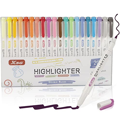 ABEIER Textmarker,20 Farben Pastell Textmarker mit zwei Spitzen,Meißel und feine Macron-Farben für Erwachsene und Kinder, Schulbedarf von ABEIER