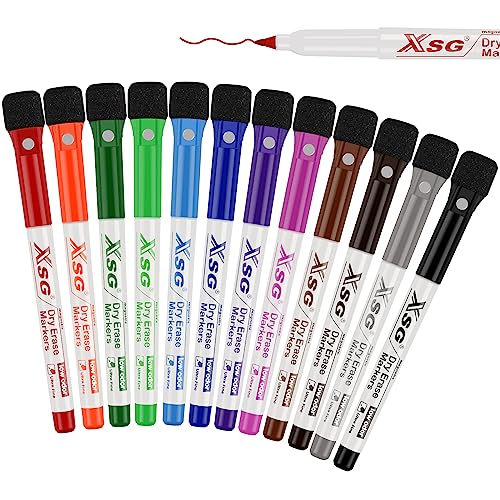 ABEIER Whiteboard Marker,Magnetisch Whiteboard Marker Schwamm mit Stiften,12 Farben Trocken Abwischbar, Extrem feine Feder für Zuhause Schule Büro von ABEIER