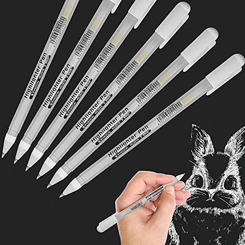 Weißer Stift, 6 Stück Acrylstifte Marker Stifte, weiße Gelstifte für Künstler mit 0,8 mm Spitze, weiße Tintenroller für schwarzes Papier, Skizzieren, Zeichnen von ABEIER