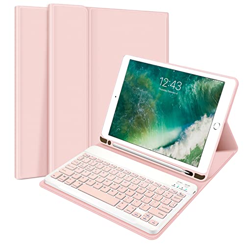 iPad Tastatur Hülle 9.7 für iPad 2018 6th Gen, iPad Pro 9.7 Zoll 2017 5th Gen, iPad Air 2 - Kabellose abnehmbare Tastatur mit Stifthalter, Pink von ABEIFAN