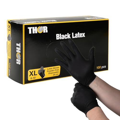 THOR Latexhandschuhe (XL), 100 Stück – Einmalhandschuhe Schwarz, handschuhe einweg, puderfrei – Einweghandschuhe & küchenhandschuhe zum Kochen, Putzen, Grillen & für die Werkstatt – Größen S, M, L, XL von ABENA