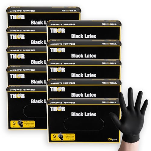 ABENA THOR Latexhandschuhe (S), 1000 Stück – Einmalhandschuhe Schwarz, handschuhe einweg, puderfrei – Einweghandschuhe & küchenhandschuhe für Putzen, Grillen & Werkstatt – Größen S, M, L, XL von ABENA