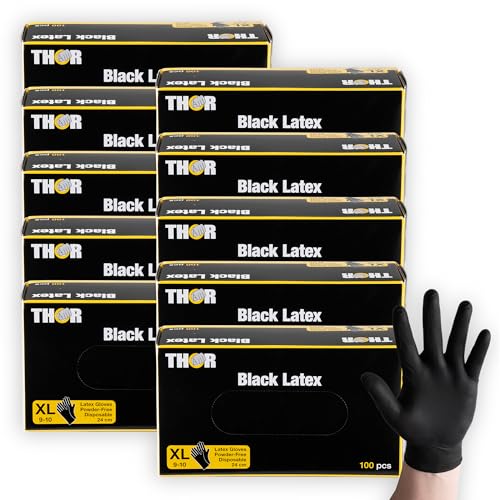 ABENA THOR Latexhandschuhe (XL), 1000 Stück – Einmalhandschuhe Schwarz, handschuhe einweg, puderfrei – Einweghandschuhe & küchenhandschuhe für Putzen, Grillen & Werkstatt – Größen S, M, L, XL von ABENA