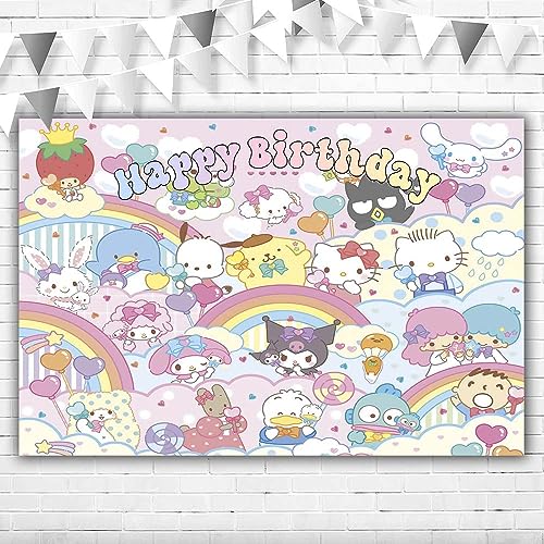 Happy Birthday Kawaii Hintergrund 12,7 x 7,6 cm rosa Kitty Geburtstag Dekorationen Banner Vinyl Kitty Katze Hintergrund Banner für Mädchen Party Supplies Vinyl Kawaii japanische Hintergründe für von ABINE