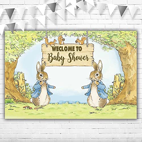 Peter Hase Hintergrund für Babyparty, Weclome Baby Peter Kaninchen, Babyparty, Banner für Jungen, Vinyl-Hintergrund, Peter Rabbit, 1. Geburtstag, Party-Dekorationen (1,5 x 9,1 cm) von ABINE
