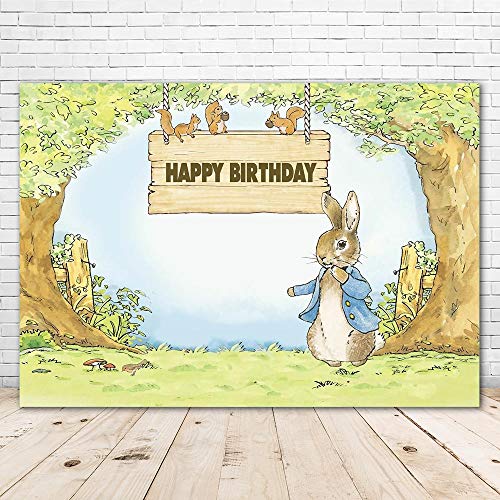 Peter Rabbit Partyzubehör Banner 7 x 5 Happy Birthday Peter Hase Hintergrund für Kinder Vinyl Frühling Tier Wald Hintergründe Die Geschichte von Peter Hase Osterhintergrund für Fotografie von ABINE