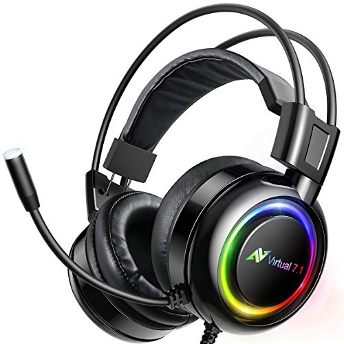 ABKONCORE Gaming-Headset B780für PS4, PC, Laptop, mit geräuschunterdrückendem Mikrofon 7.1 Virtueller Surround-Sound, Gaming-Kopfhörer mit Bassvibration, RGB Leuchten, On-Ear-Controller von ABKONCORE