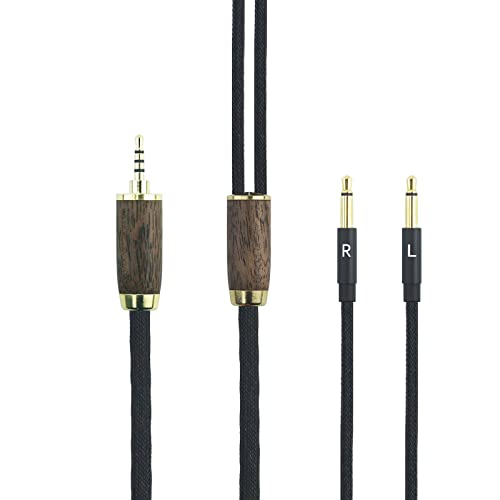ABLET 2,5 mm Trrs symmetrischer Stecker 6 N OCC Kupfer versilbertes Kabel 2,5 mm symmetrisches Kabel kompatibel mit Meze 99 Classics, für Meze 99 Neo Kopfhörer Walnussholzschale von ABLET