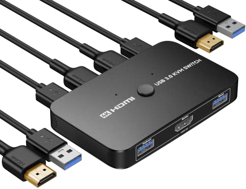 ABLEWE KVM Switch, Aluminium KVM Switch HDMI, USB-Switch für 2 Computer, zum Teilen von Maus, unterstützt 4K @ 60Hz, 2 HDMI-Kabel und 2 USB-Kabel im Lieferumfang enthalten (schwarz) von ABLEWE