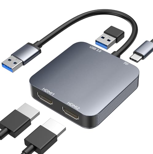 ABLEWE USB 3.0 auf Dual HDMI Adapter mit USB 3.0 Port, HDMI zu USB Audio Video Grafikkonverter Kabel für Laptop Monitor Desktop TV, kompatibel mit Mac OS, Windows von ABLEWE