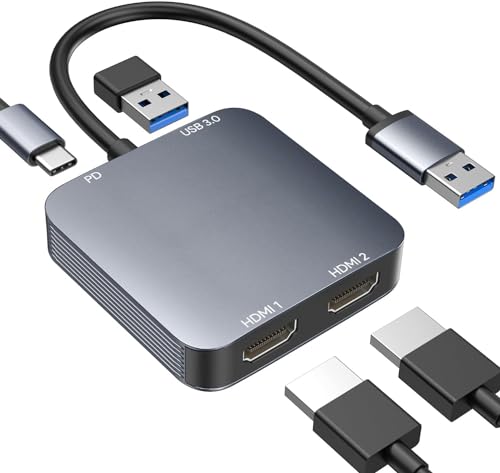ABLEWE USB 3.0 auf Dual HDMI Adapter mit USB 3.0 Port, HDMI zu USB Audio Video Grafikkonverter Kabel für Laptop Monitor Desktop TV, kompatibel mit Mac OS, Windows ABLEWE USB 3.0 auf Dual HDMI Adapter mit USB 3.0 Port, HDMI zu USB Audio Video Grafikkonverter Kabel für Laptop Monitor Desktop TV, kompatibel mit Mac OS, Windows von ABLEWE