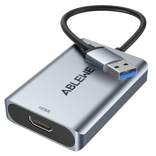 ABLEWE USB zu HDMI Adapter, Upgraded Aluminium HDMI zu USB 3.0.2.0 Audio Video Grafik Konverter Kabel für PC Laptop Monitor Projektor Desktop TV, Unterstützung Mac OS, Windows 10/8.1/8/7 von ABLEWE