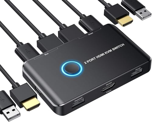 KVM Switch, ABLEWE USB switch HDMI 2 Port Box, USB- und HDMI-Switch für 2 Computer, Tastatur, Maus, Drucker und einen HD-Monitor, unterstützt UHD 4K @ 60Hz, mit 2 USB-Kabel und 2 HDMI-Kabel von ABLEWE