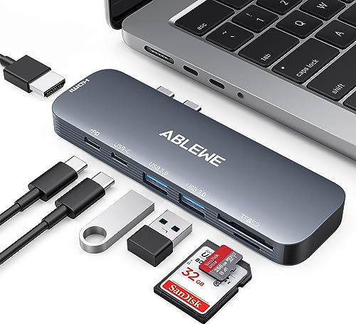 MacBook Adapter, ABLEWE USB C Hub für MacBook USB-C Hub (7-in-2),Mehrport-Adapter mit 4K@60Hz HDMI, 100W Power Delivery, SD TF-Kartenleser, kompatibel mit MacBook Pro/MacBook Air 2022-2018 von ABLEWE