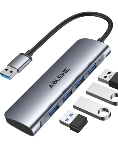 USB-Hub, ABLEWE 4-Port USB-Splitter für Laptop, Slim USB 3.0 Hub Tastatur und Maus Adapter kompatibel mit PC, Laptop, MacBook Air, Mac Pro, iMac, Dell, Surface Pro, Flash Drive, mobile HDD von ABLEWE